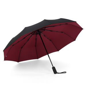 Regenschirm Auf-Zu-Automatik Stabil Damen Herren Sturmsicher Groß Taschenschirm Dunkelrot