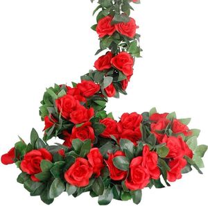 69-Rosen Künstliche Rosen Girlande Hochzeitsfeier-Dekoration 2M Rote Rosen Girlande Blumengirlande Seidenblumen Hängend Kunstblumen