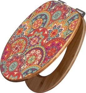 banjado Design WC Sitz Bambus Absenkautomatik -Rosetten - Toilettendeckel mit Absenkautomatik Holz/hochwertiger Bambus Klodeckel/WC-Sitz für alle gängigen Toiletten [TDB2 10756]