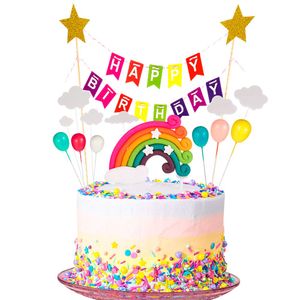 9 Stück Tortendeko Geburtstag, Cake Topper Tortendekoration kuchendeko, Tortendeko Geburtstag Set einschließlich Regenbogen, Ballon, Happy Birthday, Wolke für Kinder Geburtstag Baby Shower