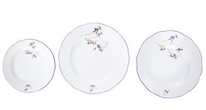 Súprava tanierov, karlovarský porcelán Leander Meadows, Mary-Anne, husi, 18 kusov