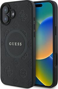 Guess GUHMP16SPSAPSMEK Apple iPhone 16 hardcase Saffiano Peony Classic Logo MagSafe black