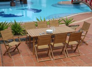 Garten-Essgruppe: Esstisch ausziehbar 180-240 cm + 2 Sessel + 6 Stühle - Akazienholz - NEMBY von MYLIA