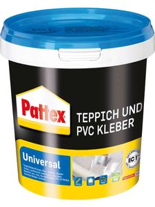 Pattex Teppich und PVC Kleber Universal, starker Kleber für PVC-Beläge & Teppiche, Teppichkleber für Fußbodenheizung geeignet, stuhlrollenfester Klebstoff, 1kg