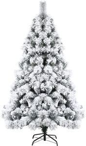 GOPLUS 180 cm Künstlicher Weihnachtsbaum, Christbaum mit Schnee, Tannenbaum mit Metallst?nder, Kunsttanne, Wiederverwendbar, Platzsparende Aufbewahrung, für Weihnachten