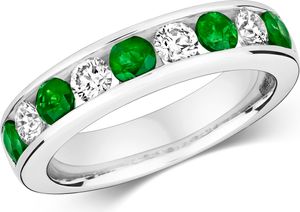 Exklusiver 9 Karat (375) Weißgold Halb Eternity Diamant Damenring Brillant-Schliff 0.50 Karat HI - I1 mit Smaragd, 55 (17.5); TRS2166RSO