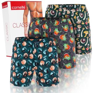 Cornette American pánské boxerky široké 3 pack XXL | Vzdušné, volné, měkké, zábavné pánské bavlněné spodní prádlo, XXL
