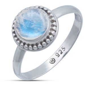 Ring PUNTI aus 925er Sterling Silber, Ringgröße:61, Stein:Regenbogen Mondstein
