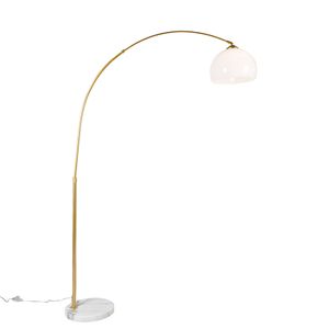 QAZQA - Moderne Bogenlampe Messing mit weißem Schirm - Arc Basic I Wohnzimmer I Schlafzimmer - Stahl Rund I Länglich - LED geeignet E27