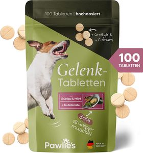 Pawlie's Gelenktabletten für Hunde (NEU) | Grünlippmuschel Hund, Glucosamin, MSM & Teufelskralle | Hunde Leckerlis mit Omega 3, 100 Stück, Hohe Akzeptanz, in DE hergestelltes Ergänzungsfutter