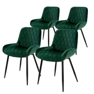 ML-Design sada 4 jídelních židlí s opěradlem, tmavě zelená, ze sametu