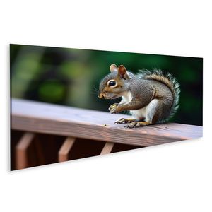 islandburner Bild auf Leinwand Eichhörnchen macht Pause mit Pistazie auf einem Holzgeländer Esszimmer
