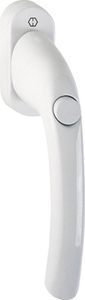 HOPPE-Aluminium-Dreh-/Kipp-Fenstergriff Tokyo 0710SV/U26 mit Druckknopf, selbstsperrend 37mm Stift RAL 9016 Verkehrsweiss 0710SV
