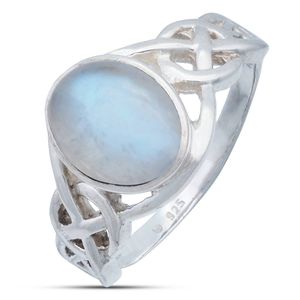 Ring AMISITI aus 925er Sterling Silber, Ringgröße:50, Stein:04 - Regenbogen Mondstein