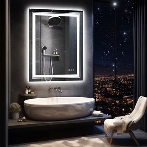 WISFOR LED koupelnové zrcadlo 70x90cm, koupelnové zrcadlo s osvětlením nástěnné zrcadlo stmívatelné proti zamlžení, s dotykovým spínačem