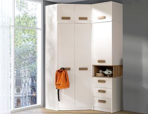 DESIGN MÖBEL Eckkleiderschrank Set Gustavo 12 mit Schrankerweiterung 40 cm – Eckschrank mit Regal, Kleiderschrank, Einlegeböden, Weiß/Eiche Riviera