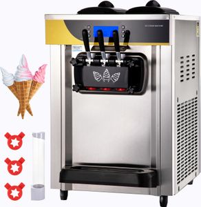 SucceBuy Komerční zmrzlinovač 22-30L/H 2200W Soft Serve Machine 2x6L Hopper 2L Cylinder LCD Panel, Frozen Yoghurt Maker pro restaurace Snack Bar, Silver