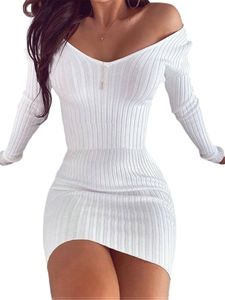 Pulloverkleid Damen Strickkleider Herbst Winter Minikleid Bodycon Pullikleid Weiß,Größe 3XL