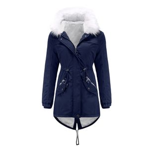 Damen Outwear Mantel Winter Warme Kapuzen Parka Fleece Gefütterte Trenchcoat Jacke,Farbe: Navy blau,Größe:3XL