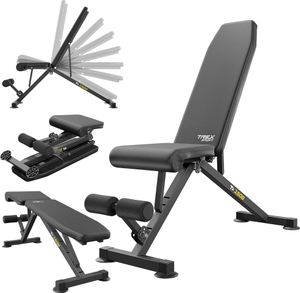 TREX SPORT TX-150B Hantelbank klappbar | Trainingsbank 8-fach verstellbare Rückenlehne, 3-fach verstellbarer Sitzkissen | Flachbank & Schrägbank