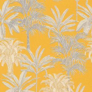 Palmen-Tapete gelb grau | Tropische Tapete Palme 379833 | Vliestapete gelb 37983-3 | Exotische Tapete in Gelb für Wohnzimmer & Schlafzimmer kaufen!