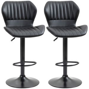 HOMCOM sada 2 barových židlí 360° otočné barové židle výškově nastavitelná bistro stolička s opěradlem otočné židle pro barový pult kuchyně a jídelny moderní design imitace kůže černá 48,5 x 55,5 x 90-110 cm