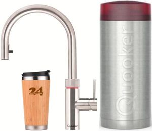 Kuchynská batéria QUOOKER "QUOOKER Flex COMBI B vyťahovacia výtoková batéria z nehrdzavejúcej ocele a 100 °C (22XRVS)" (2-otvorová) Drezová batéria s funkciou 100 °C vriacej vody