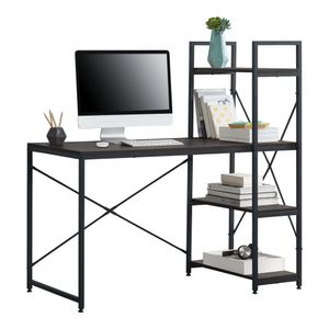 [en.casa] Schreibtisch Stavanger mit Regal Bürotisch 122x120x64 cm Computertisch mit Metallgestell Arbeitstisch mit Ablagefläche PC Tisch Schwarz-Walnuss-Optik