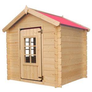 Timbela M570R-1 Detský drevený domček na hranie - vonkajší domček pre deti - 111x113xH121 cm/0,9 m2 záhradný domček na hranie - záhradný domček pre deti (farba strechy je červená)