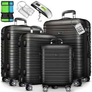 tillvex® Reisekoffer Set 4 tlg. Grau Koffer Hartschale Trolley Kofferset Tasche S-M-L-XL