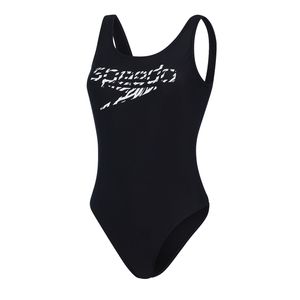 Speedo Logo Deep U-Back Badeanzug für Damen, Farbe:Schwarz, Größe:38