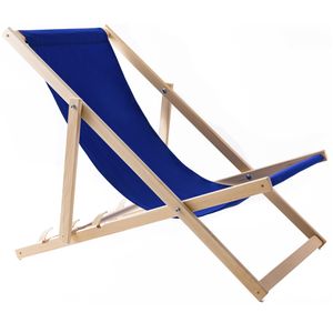 Woodok Liegestuhl aus Buchholz Strandstuhl Sonnenliege Gartenliege für Strand, Garten, Balkon und Terrasse Liege Klappbar bis 120kg Blau