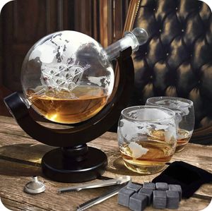 REVENTO® Whisky Decanter Set - Zestaw prezentowy do whisky - Prezent dla mężczyzny - Karafka Globus 900ML, Szklanki do whisky, Whisky