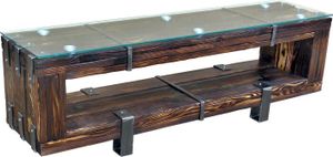 CHYRKA® TV Board (Natur, 160x38 cm H=50 cm) BORYSLAW Schrank Wohnzimmertisch Basis für TV modernes Design Glastisch Glas Loft Handmade Vintage Deco