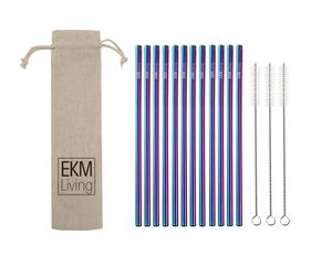 EKM Living Edelstahl Strohhalme 12er Set Rainbow gerade GmbH, Trinkhalme, bruchfest, wiederverwendbar, spülmaschinengeeignet, plastikfrei (Rainbow gerade, 12)