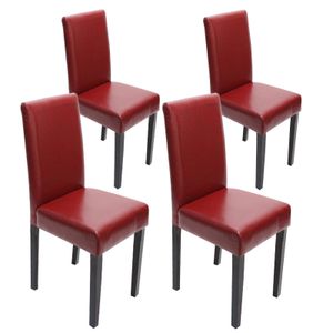 4er-Set Esszimmerstuhl Stuhl Küchenstuhl Littau  Leder, rot dunkle Beine