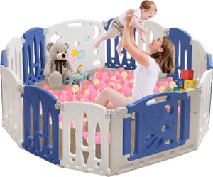 YUENFONG Laufstall Baby Faltbar, Laufgitter mit Tür und Spielzeugboard, 12+2 Panel Blu+Weiß Baby Absperrgitter, Krabbelgitter kunststoff(14 Stück) YUENFONG Laufstall Baby Faltbar, Laufgitter mit Tür und Spielzeugboard, 12+2 Panel Blu+Weiß Baby Absperrgitter, Krabbelgitter kunststoff(14 Stück)
