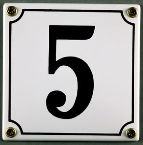 Hausnummernschild 5 weiß 12x12 cm  Schild Emaille Hausnummer Haus Nummer Zahl Ziffer