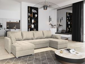 Masseno Ecksofa NAKO M mit Schlaffunktion U-Form, Sofa mit Bettkasten, Wohnzimmersofa, Couch, Soffa, Bettsofa, Couchgarnitur- Creme, MONOLITH 04
