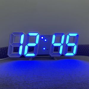 3D Digitale Tischwanduhr LED Nachtlicht Datum Uhrzeit Alarm,Farbe: Blau,Größe:13.5*7.5*4.7cm