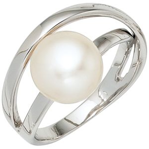 JOBO Damen Ring 925 Sterling Silber rhodiniert 1 Süßwasser Perle Silberring Größe 60