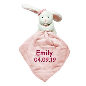 Doudou Schmusetuch Hase rosa mit Namen bestickt Baby Geschenk zur Geburt Schnueffeltuch Spieltier