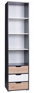 GRAINGOLD Regal Hannoi - Bücherregal - Stilvolles Regal mit 3 Schubladen, Wohnzimmer Bücherregal, Modern Design - (Weiß & Graphit & Artisan Eiche)