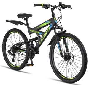 Licorne Bike Strong 2D Premium Mountainbike in 26, 27,5 und 29 Zoll - Fahrrad für Jungen, Mädchen, Damen und Herren - Scheibenbremse vorne und hinten - Shimano 21 Gang-Schaltung -