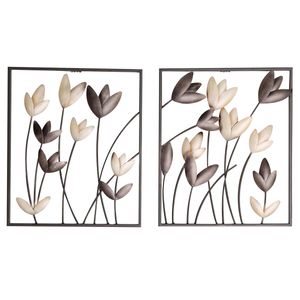 GILDE Wandrelief, rechteckig, "Tulip", Blumendesign, Metall, braun, creme, , 2 Stück wie abgebildet, B. 32 cm, H. 38 cm 74986