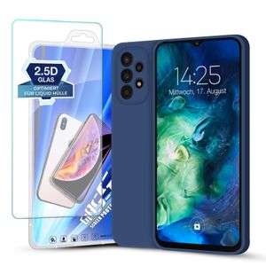 Hülle für Samsung Galaxy A23 5G mit 9H Displayglas Displayschutz Plus Case Cover Bumper Silikon Softgrip Schutzhülle Farbe: Blau