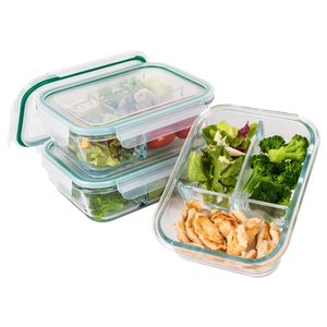 classbach® Meal Prep Boxen mit 3 Fächern, Glasbehälter mit Deckel geeignet für Spülmaschine, Mikrowelle,Ofen, Frischhaltedosen Glas mit Deckel für gesunde Ernährung, 3x 1000ml - C-FHDM 4021 G