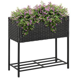 Outsunny Poly Rattan Hochbeet Blumenkasten mit Füßen Blumentopf mit Ablage Braun 70 x 30 x 72 cm