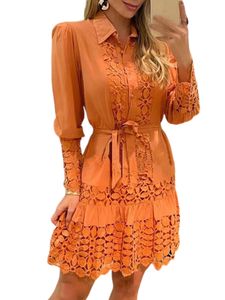 Damen Sommerkleider Langarm Mini Kleid Bohemian Strandkleid Kohl Kleider Midikleid Orange,Größe S
