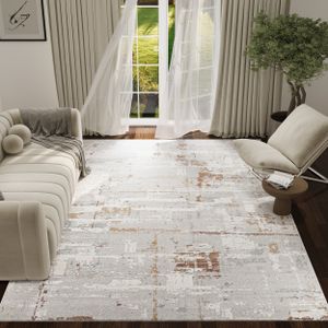 Teppich Wohnzimmer Schlafzimmer Kurzflor Modern Design Grau Creme Meliert Verwischt 140 x 200 cm